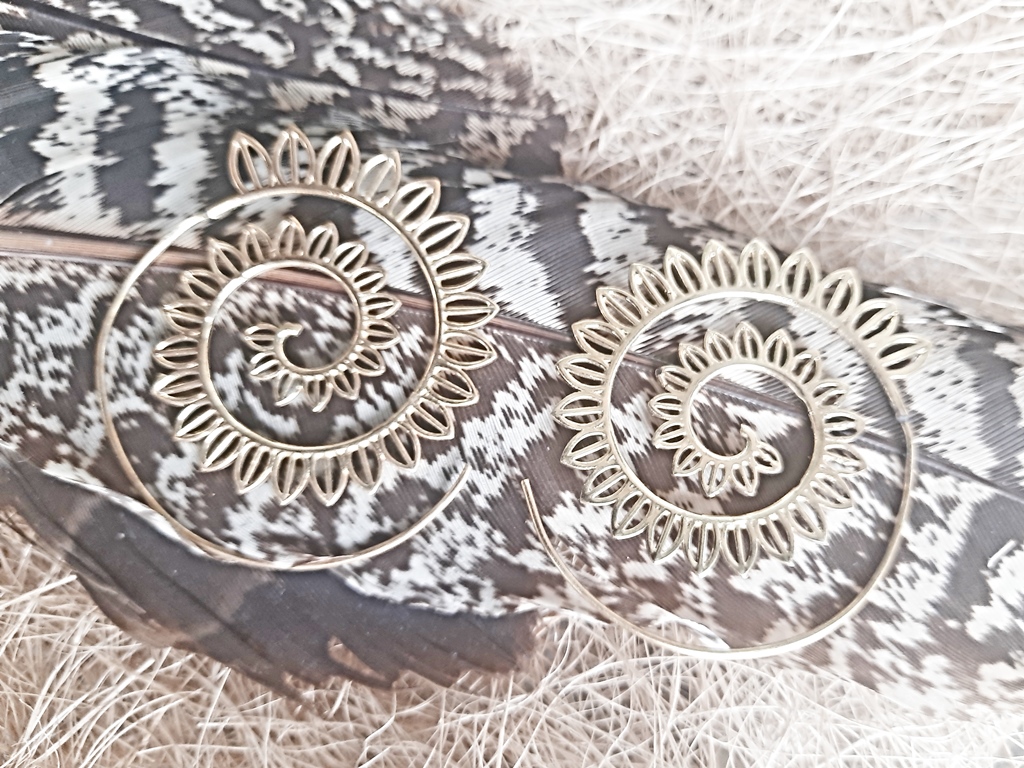 Spiral Earrings Gold Dangle Drop Tribal Brass Hoops ERHZ17