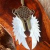 Shell Carved Pendant Angel Wings Handmade Unique Flower of Life Necklace PNCW23