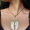 Shell Carved Pendant Angel Wings Handmade Unique Flower of Life Necklace PNCW23