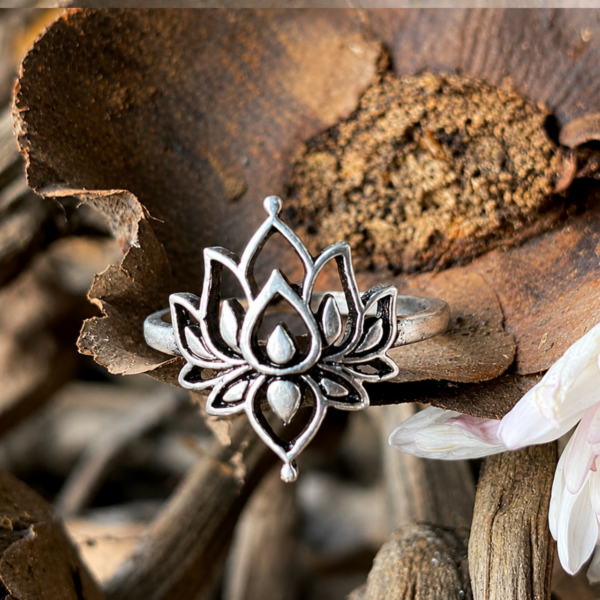 Small-delicate-silver-lotus-ring-in-silver-coloured-brass-by-CocoRoots