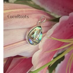 Abalone teardrop pendant 92.5 sterling silver on autumn leaf, PASBSL04 by CocoRoots