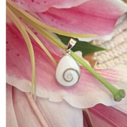 Shiva Eye teardrop pendant 92.5 sterling silver on pink lily, PSESL04 by CocoRoots