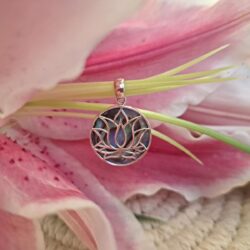 Silver lotus pendant 92.5 sterling with abalone shell, 2.5 x 2 cm, by CocoRoots